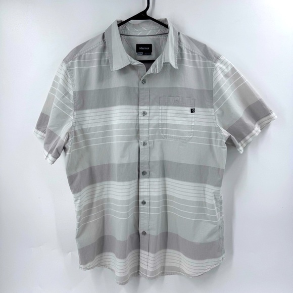 Marmot Gray & Wht ShortSleeve Button Down Shirt- Size X- Large - Picture 2 of 6